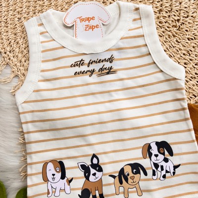 Conj. Regata Cute Friends e Bermuda - Off White e Ferrugem